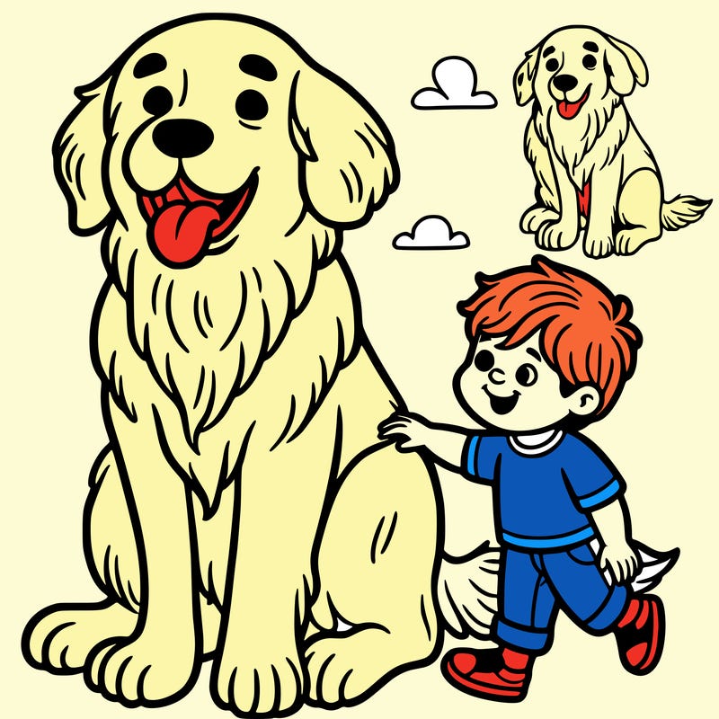 golden retriever with little boy