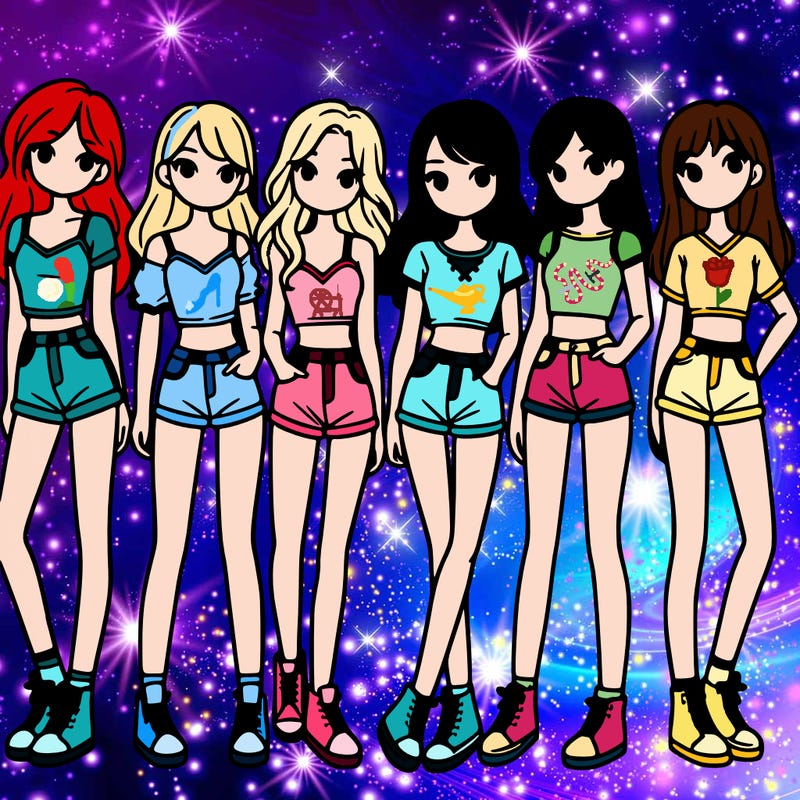 a group of girls wearing crop tops and shorts