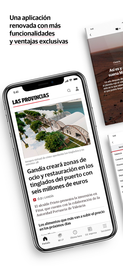 Las Provincias - Ein Smartphone, das den Startbildschirm der Las Provincias Nachrichten-App mit lokalen Schlagzeilen aus Valencia anzeigt.