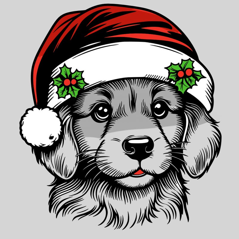 realistic dog wearing a santa hat