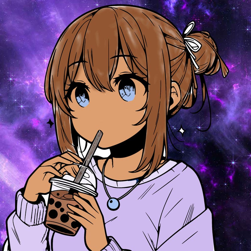 manga character drinking boba