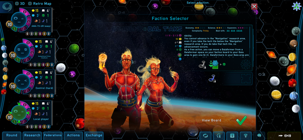Gaia Project - Gaia Project faction selector screen displaying the Bal Taks faction details