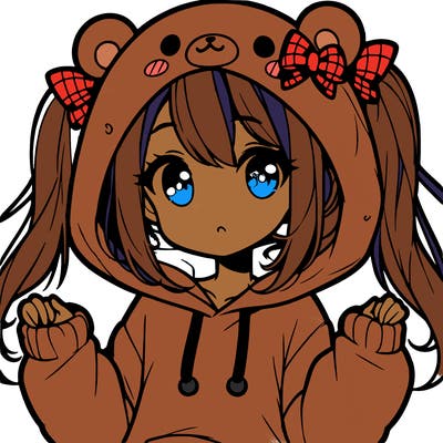 cute anime girl with ponytails and a cute bear hoodie