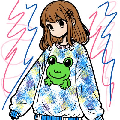 girl wearing frogging sweatshirt