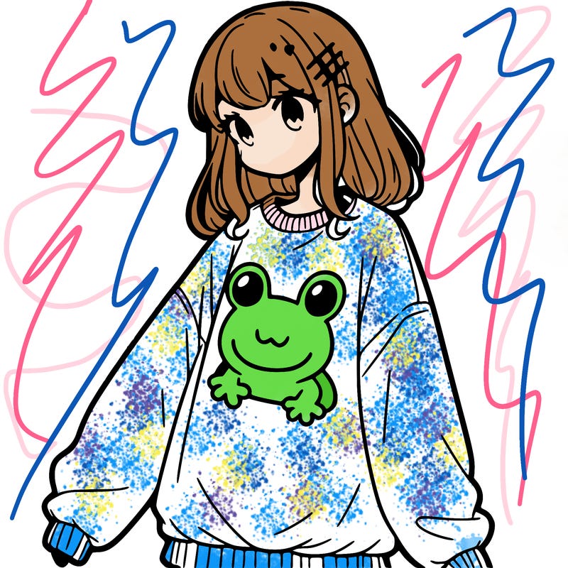 girl wearing frogging sweatshirt