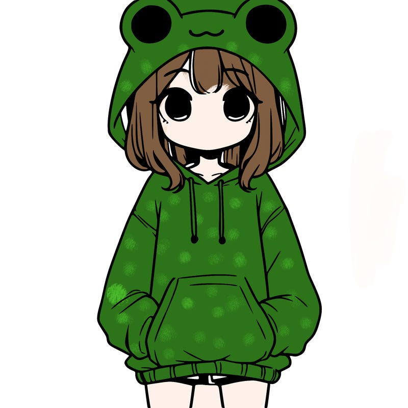 girl with baggy sweatshirt and frog hood
