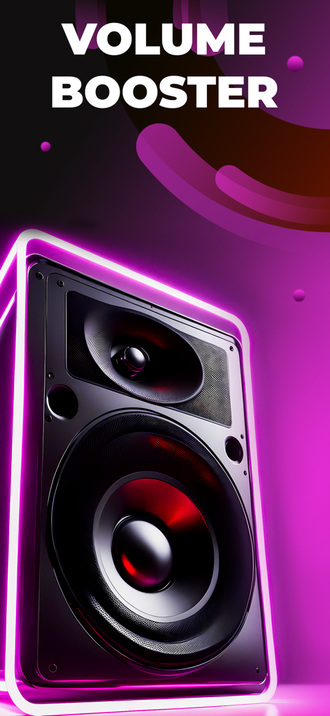 Volume Booster - Equalizer FX - A professional speaker with neon glow and the text Volume Booster