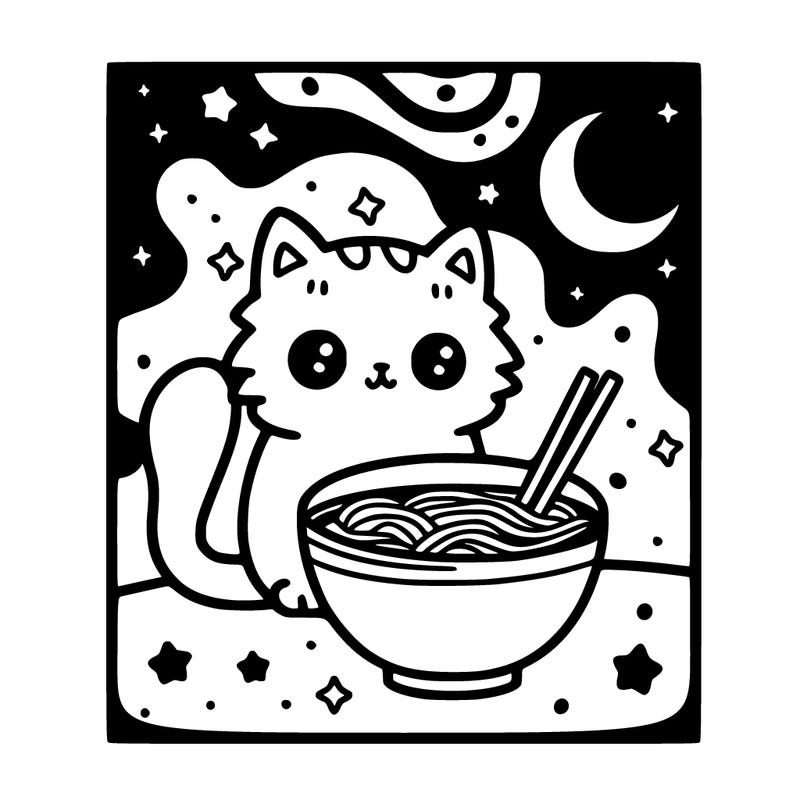 cat in a galaxy with ramen