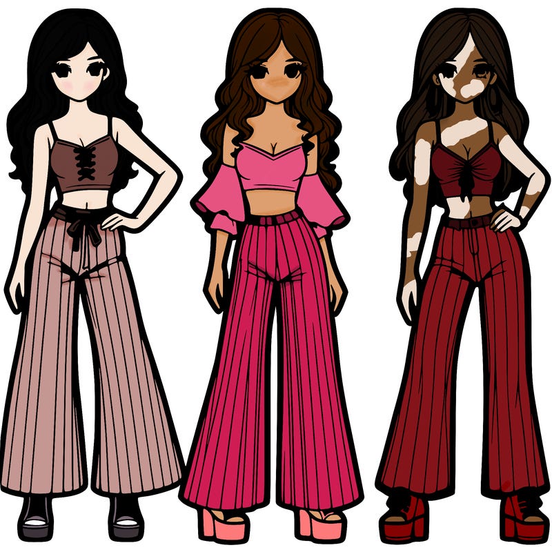 girls with flare pants and crop tops realistic