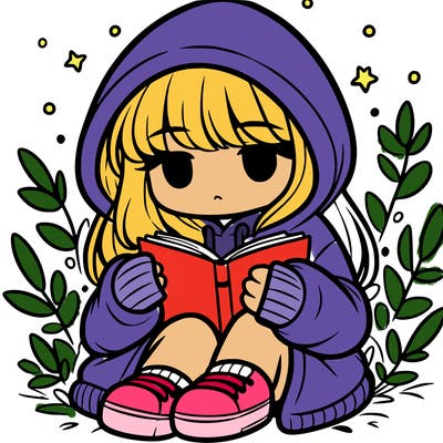 girl in oversized hoodie reading a book