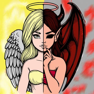 realistic angel half demon