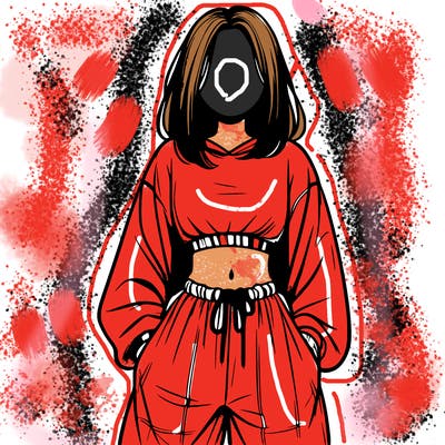 realistic girl faceless with baggy pants and a crop top