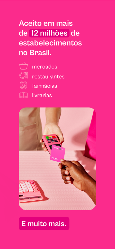 A person making a contactless payment with the pink Flash Visa benefit card at a store terminal