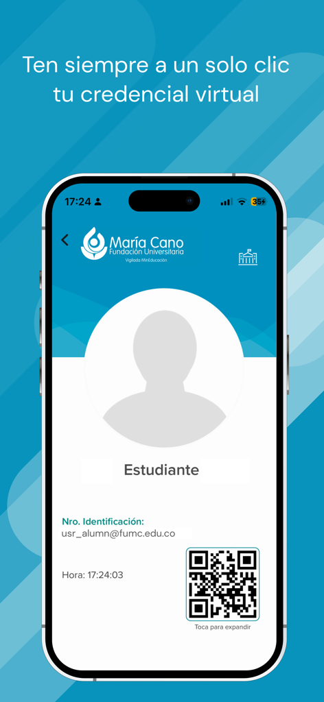 Te Quiero en la U - Tarjeta de identificación digital de estudiante de la aplicación Te Quiero en la U con un código QR