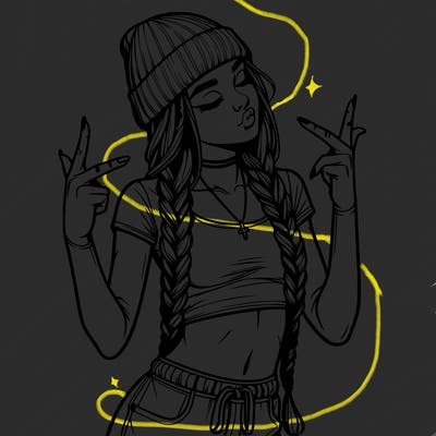 realistic teenage girl with braids and a beanie and crop top doing 🫶🏼