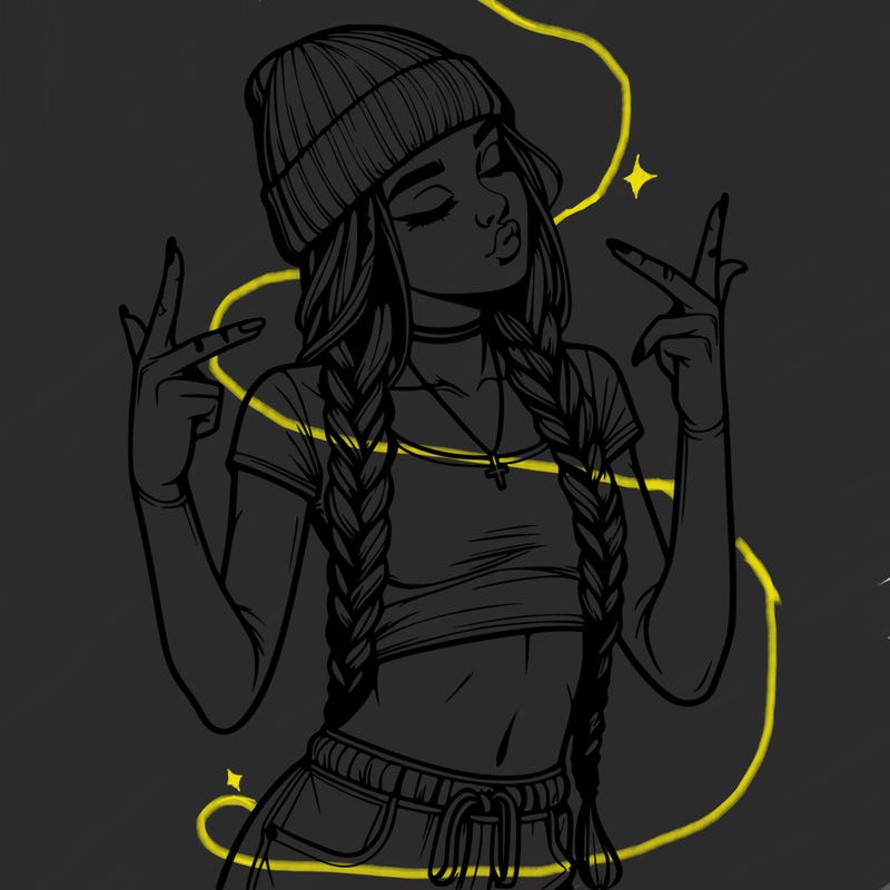 realistic teenage girl with braids and a beanie and crop top doing 🫶🏼