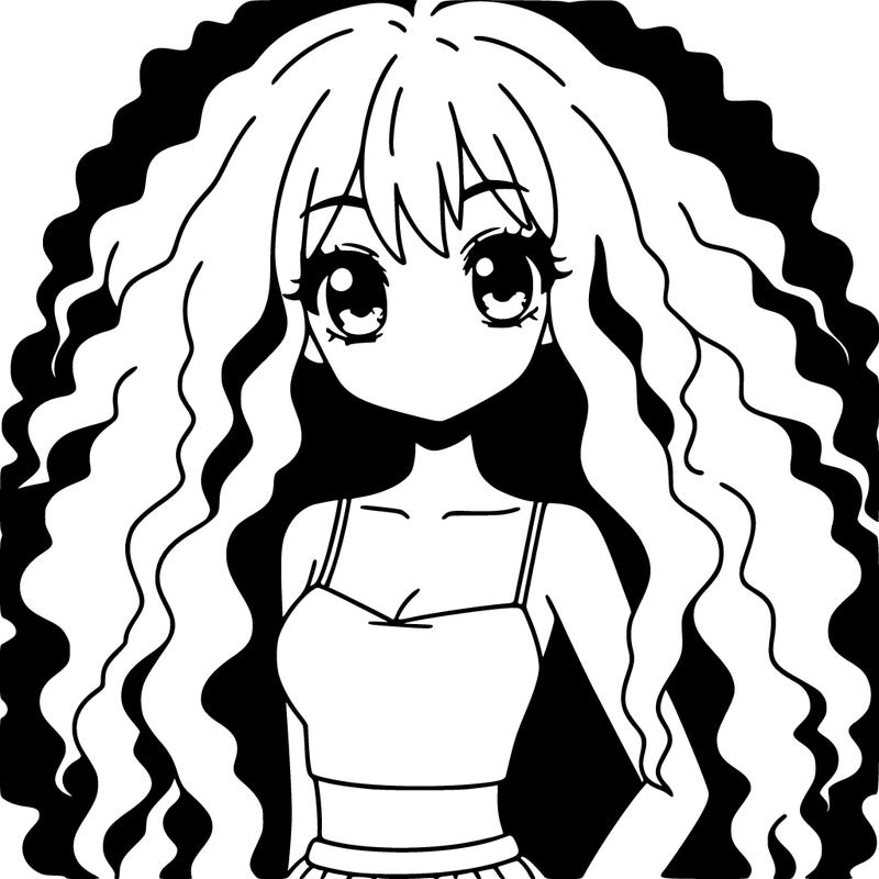 a black anime girl with long afro hair