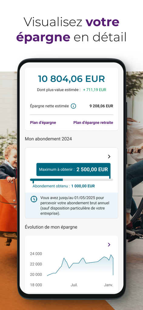 My Savings - Dashboard of the My Savings app displaying account balance and savings evolution chart