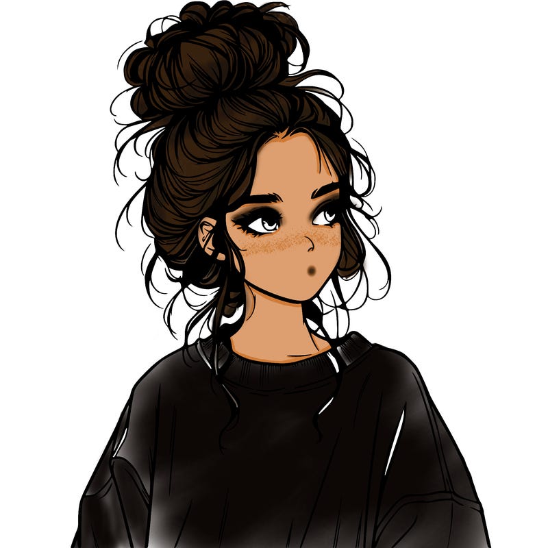 realistic girl with messy bun and oversized clothing