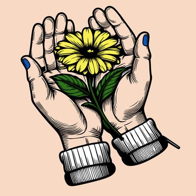 realistic hands with a flower in them