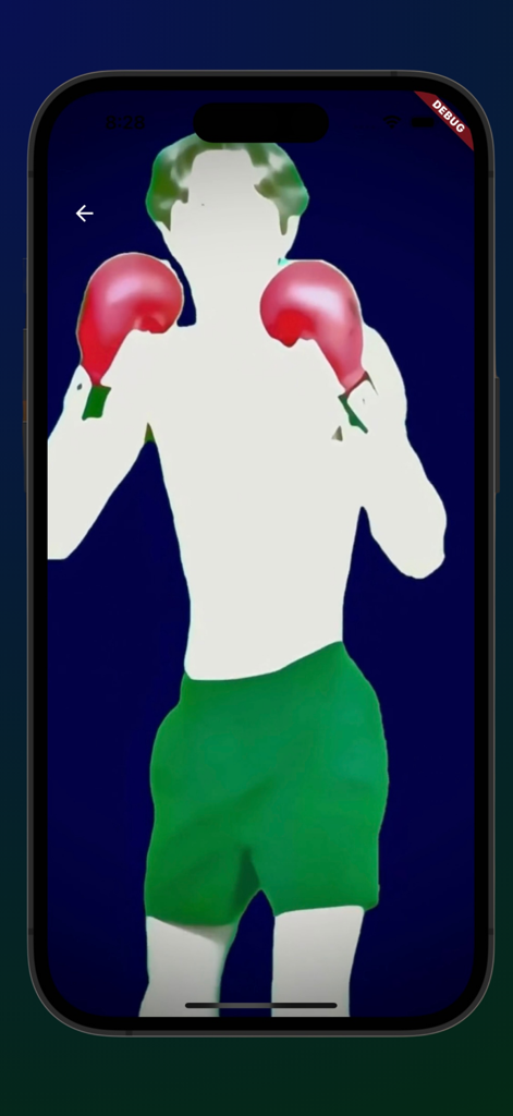 Dodge Up : Train Your Defense - A stylized virtual boxer with red gloves in a defensive stance for reflex training