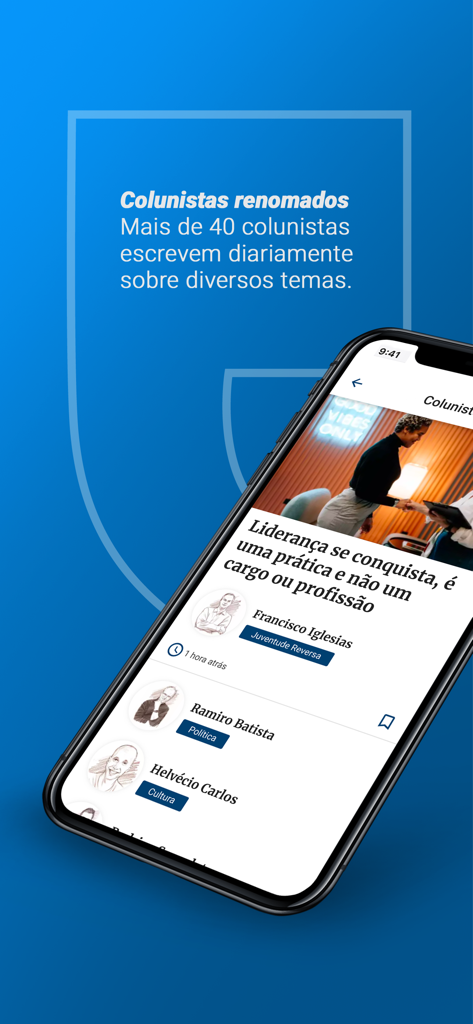 Estado de Minas news app screen showing a list of renowned columnists and editorial articles