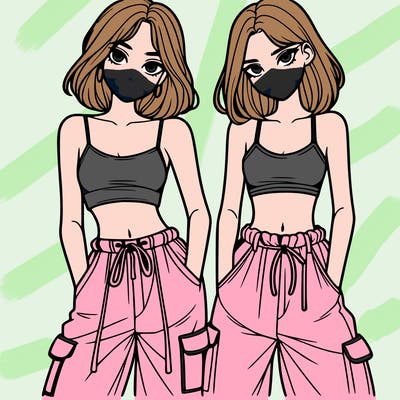 two girls with crop top with baggy pants
