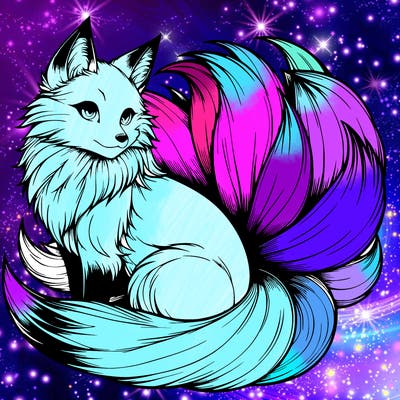 realistic detailed 9 tailed anime fox