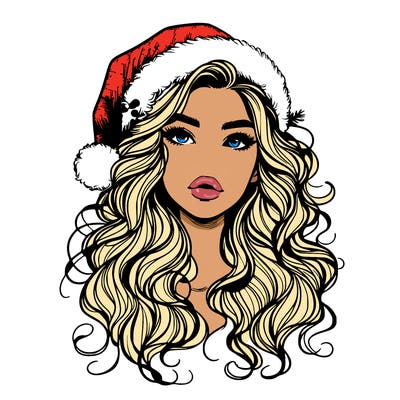 realistic christmas girl with wavy hair and lips