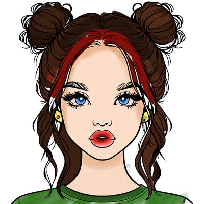 realistic girl with two buns in hair and lips