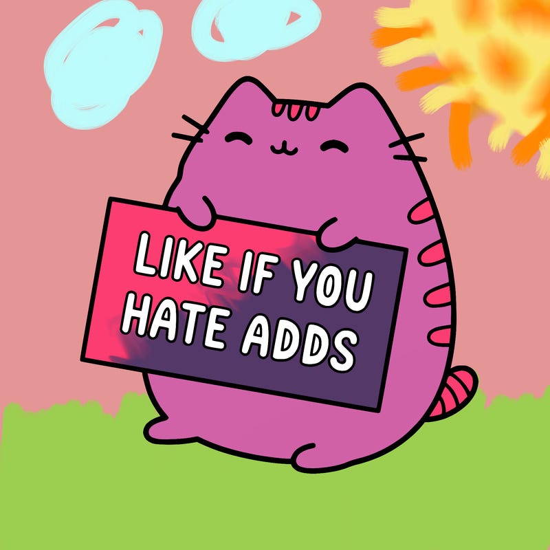a kawii pusheen cat holding a sign that says like if you hate adds
