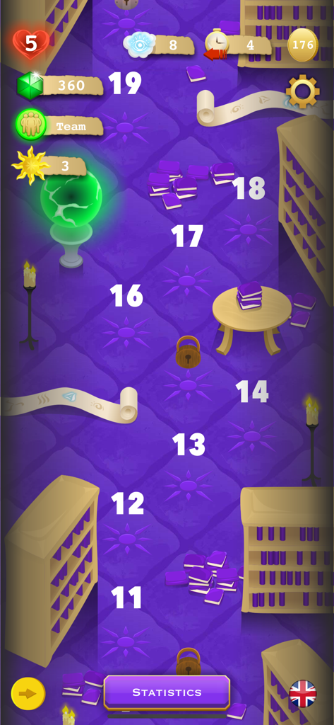 Book-Man level selection screen showing numbered stages in a library-themed maze.