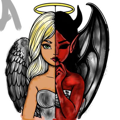 realistic angel half demon