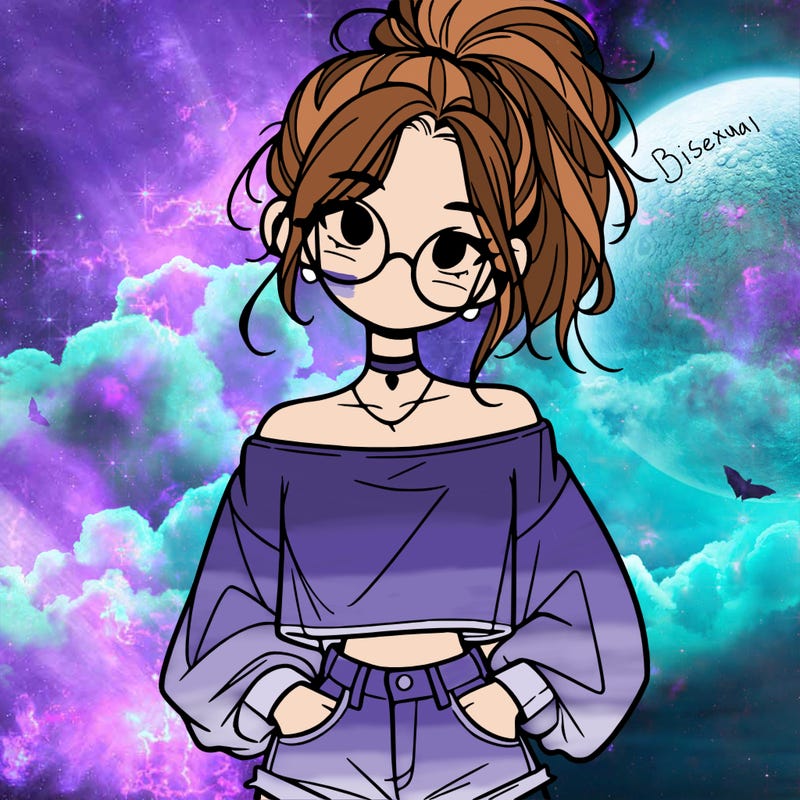 girl with a messy ponytail glasses a baggy crop top and jean shorts