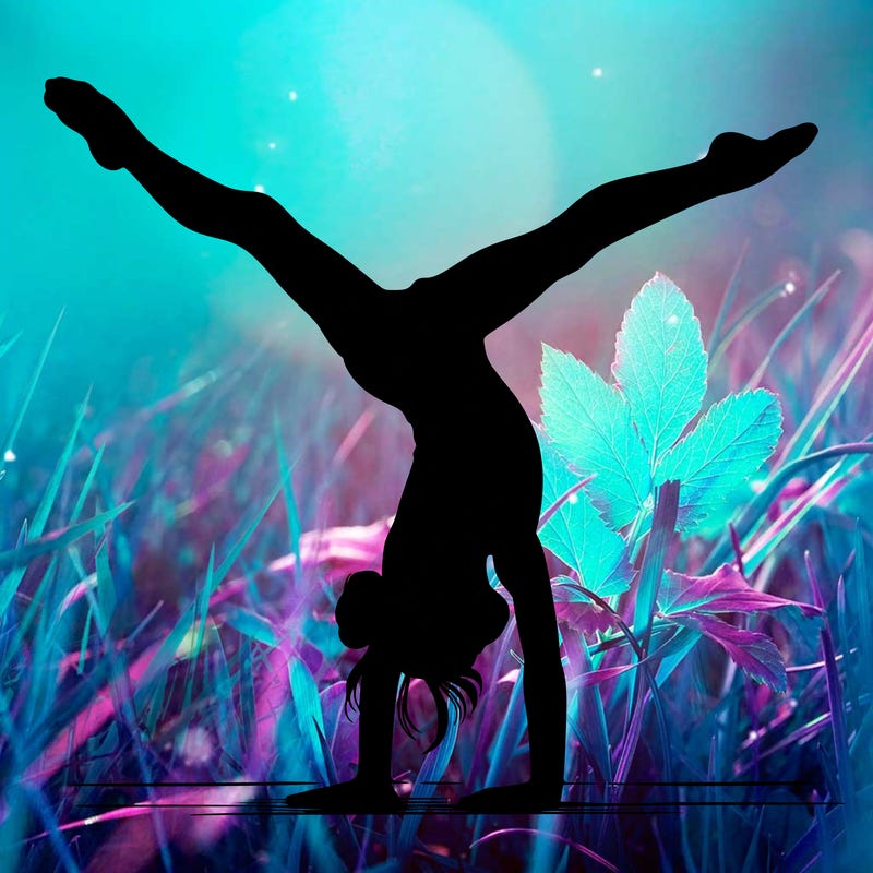 realistic gymnastic hand stand girl in four splits