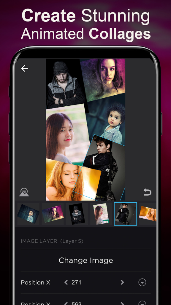 Live Wallpapers Unlimited - Interface for creating animated photo collages with various portrait images