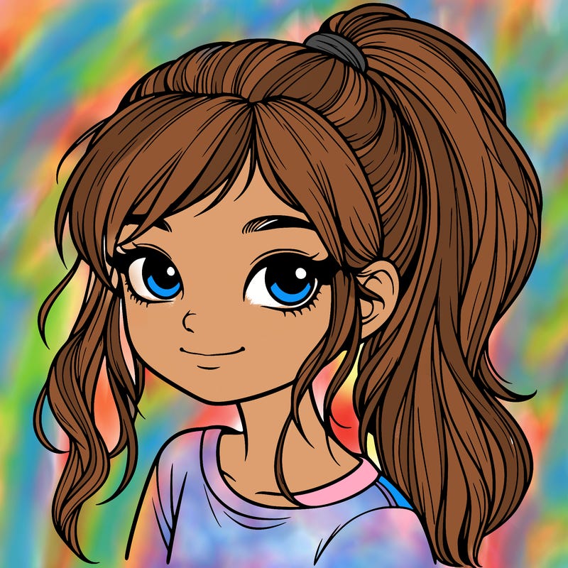 realistic girl with ponytail