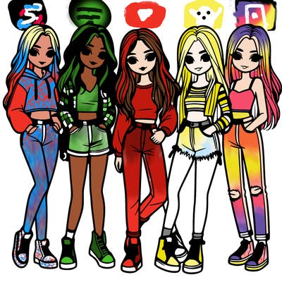 5 girls friends standing