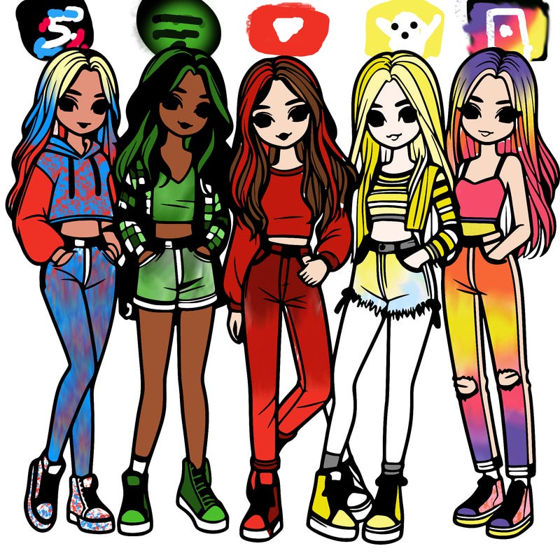 5 girls friends standing