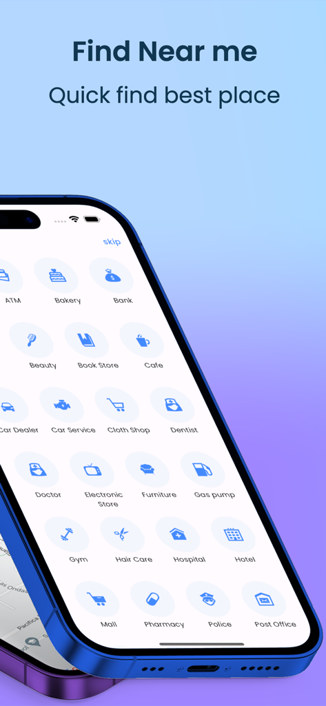 Street View - Panorama 360° - Écran montrant une grille d'icônes pour trouver des commodités à proximité telles que des cafés, des hôtels et des pharmacies dans l'application Street View