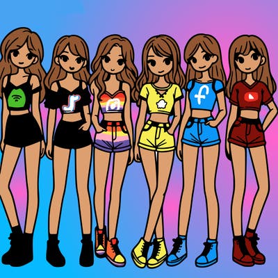 a group of girls wearing crop tops and shorts