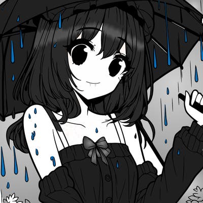 pretty anime girl in the rain