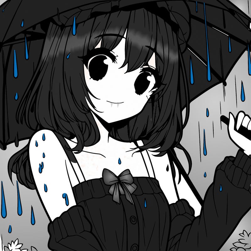 pretty anime girl in the rain