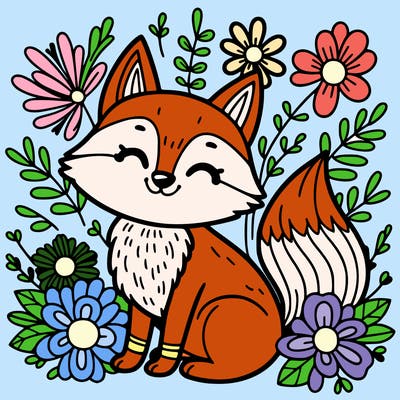 fox with flowers