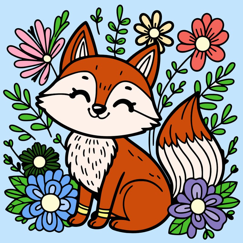 fox with flowers