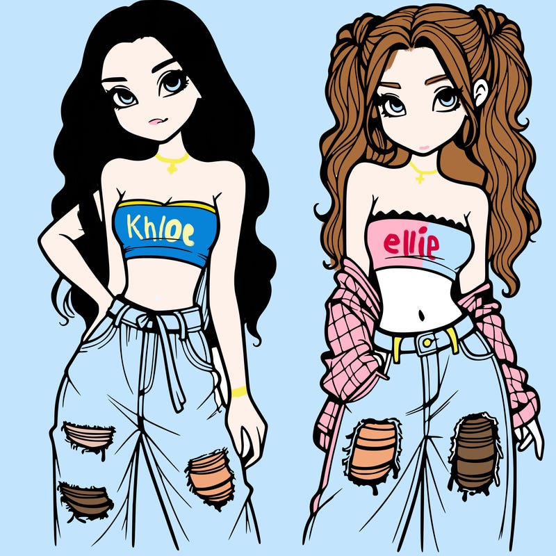2 girls in crop tops and baggy jeans ripped