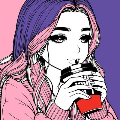 realistic girl drinking coffee
