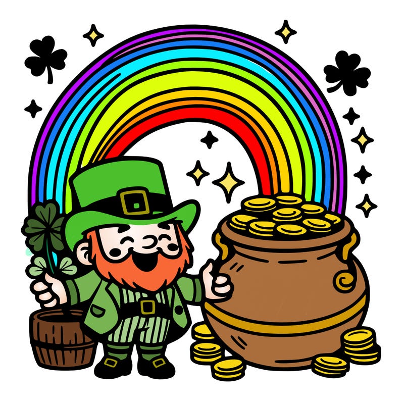 st patrick day with rainbow and gold with leprechaun