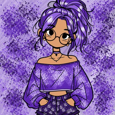 girl with a messy ponytail glasses a baggy crop top and jean shorts