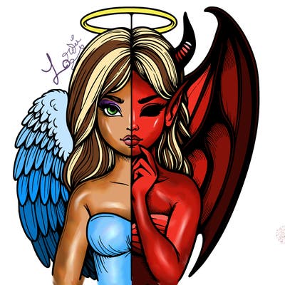 realistic angel half demon